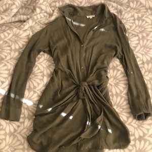 Olive green tie shirt dress